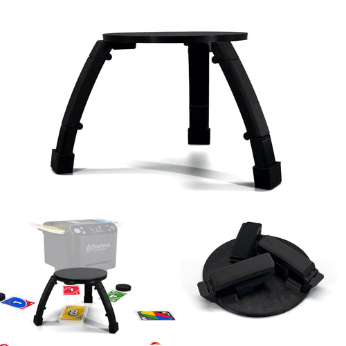 Foldable dealer stand for the Dealtron MAX6, unfolded and folded