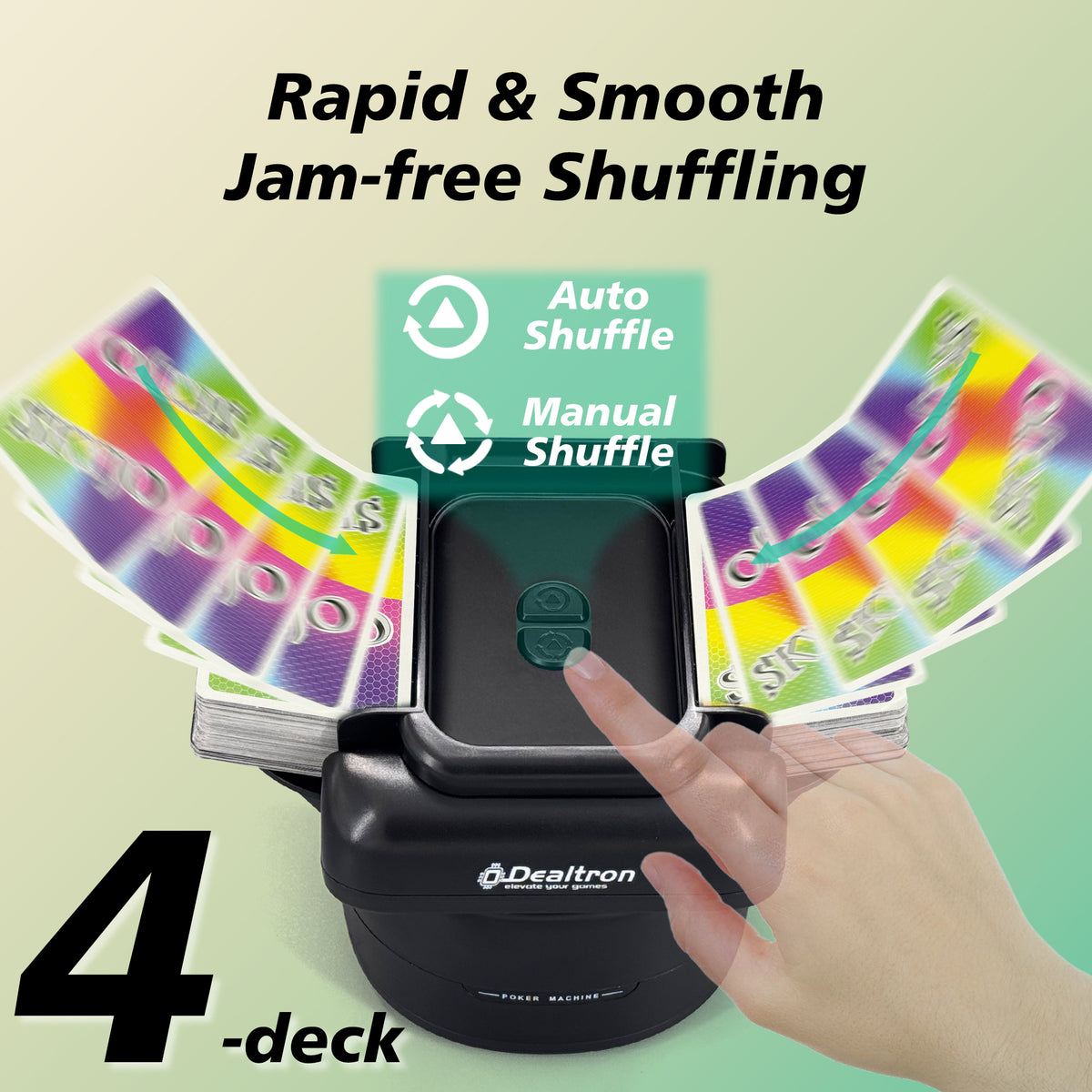 X4 shuffle modes: auto shuffle or manual shuffle, one press