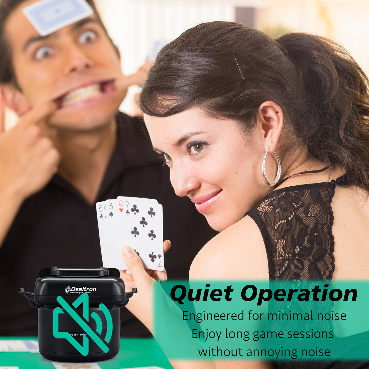 Low-noise X4 shuffler during a home card game